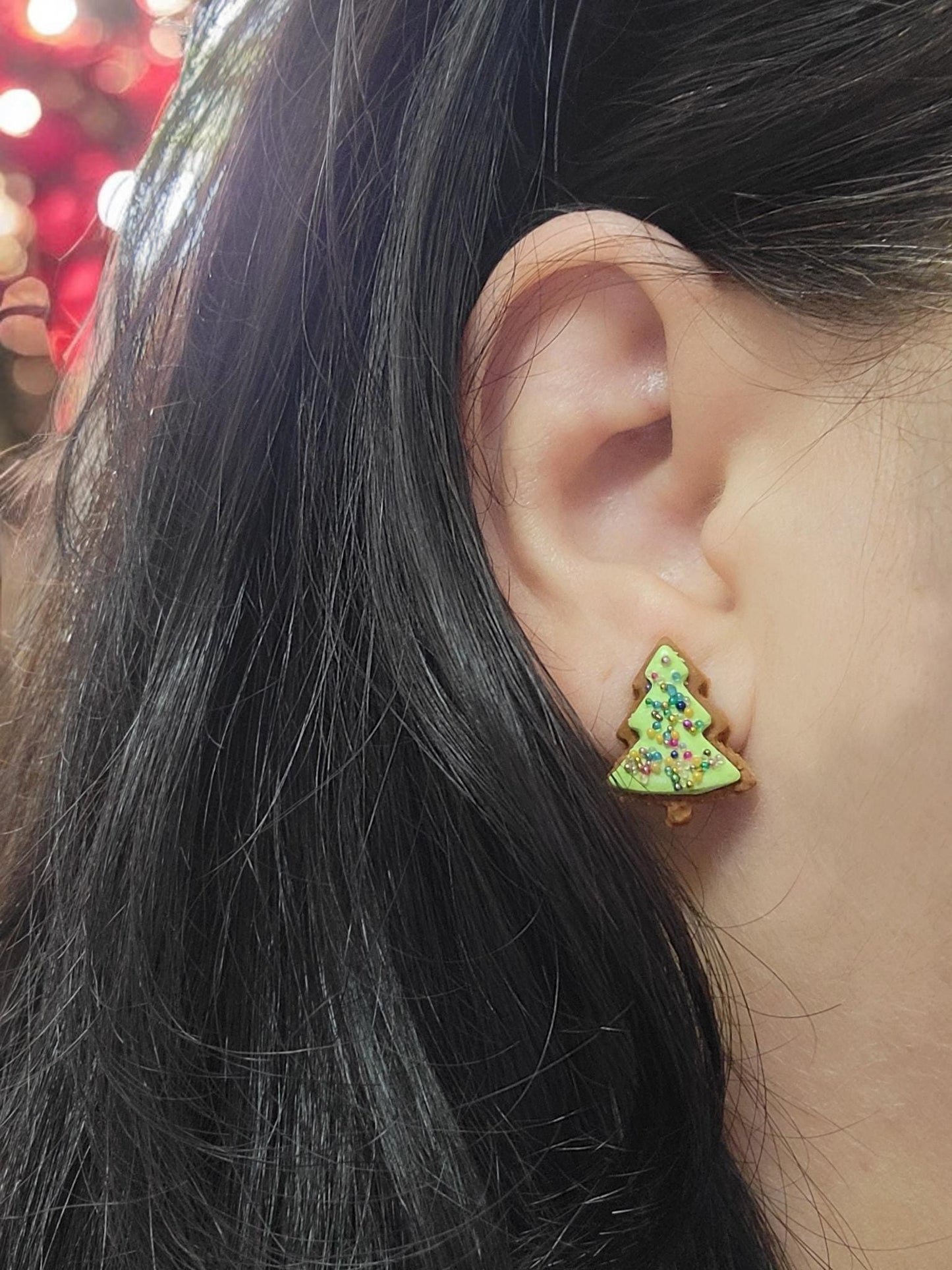 Iced gingerbread tree cookie earrings