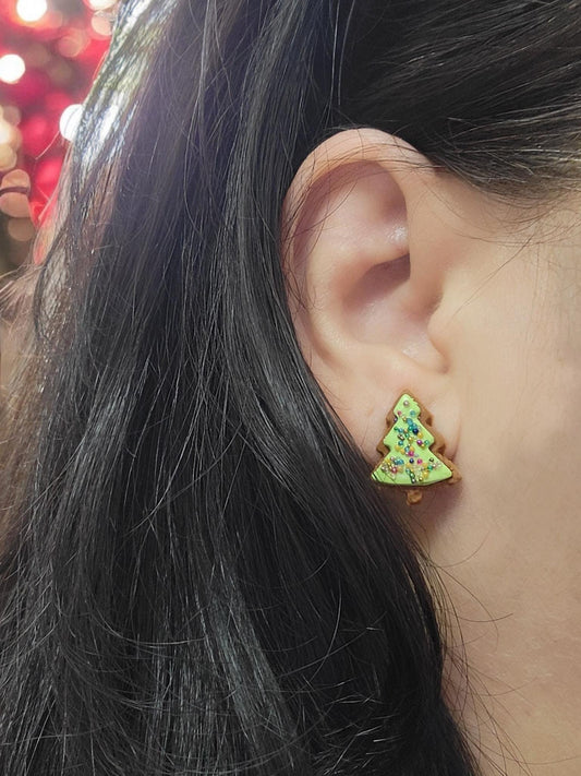 Iced gingerbread tree cookie earrings