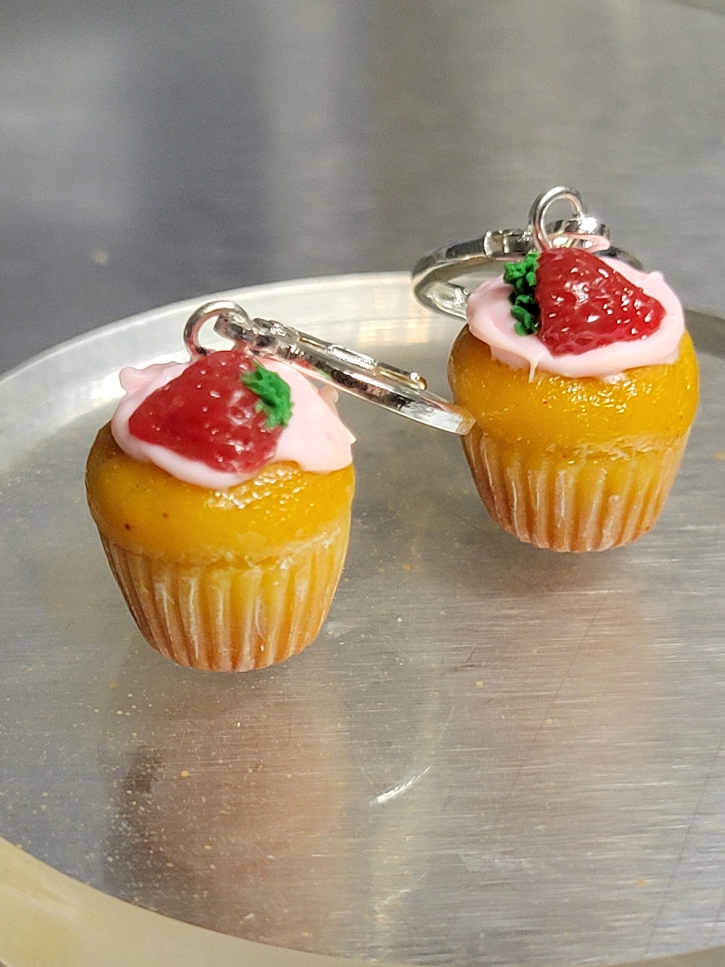 Strawberry cupcake earrings or charm