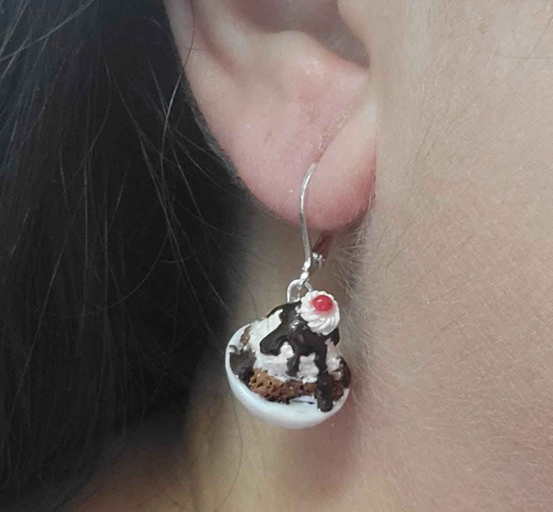 Brownie hot fudge sundae dangle earrings