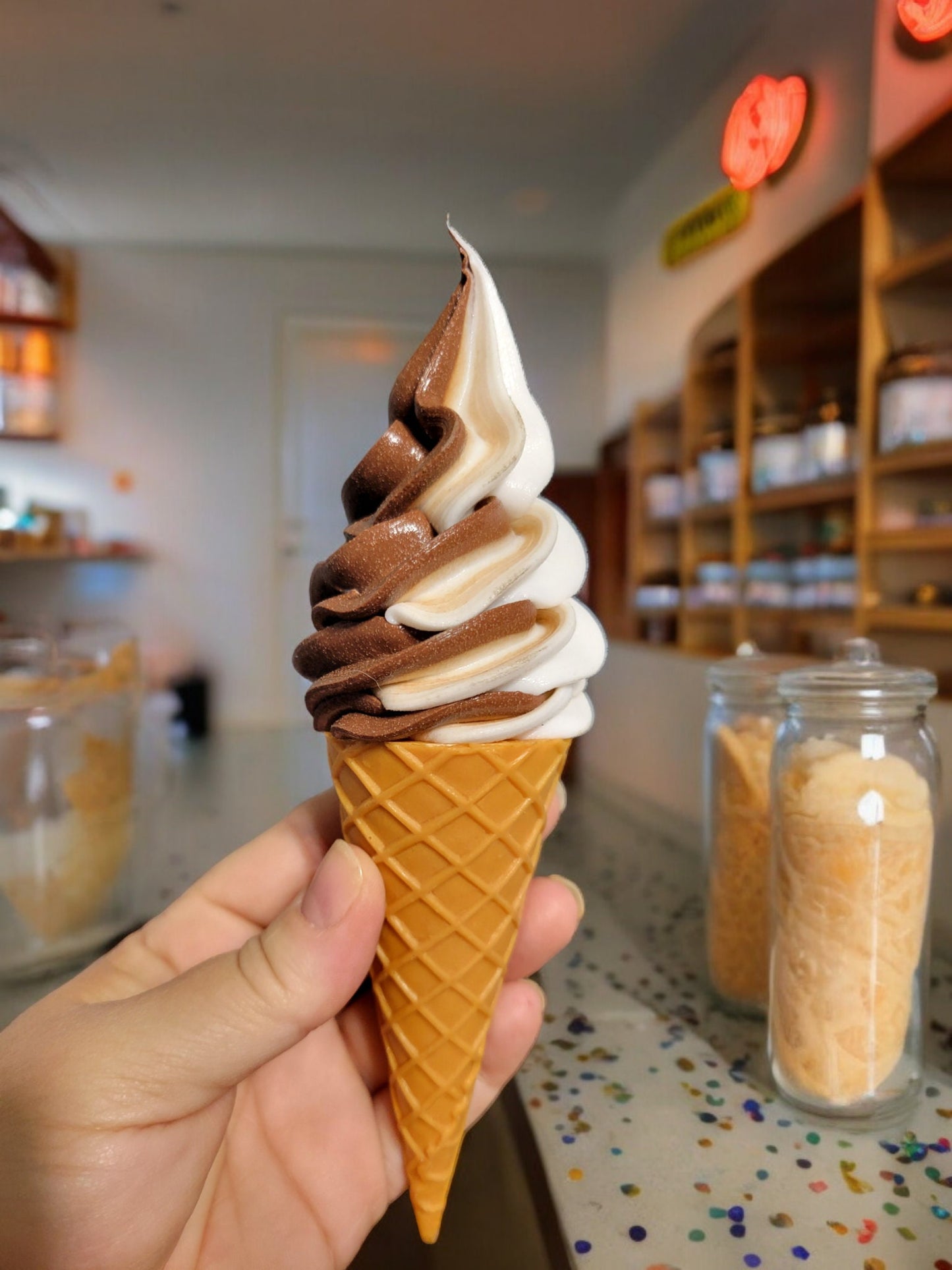 Zero calorie faux SWIRL ice cream waffle cone