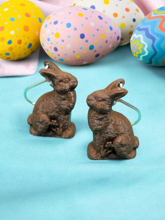 chocolate bunny dangle earrings - sterling silver hooks