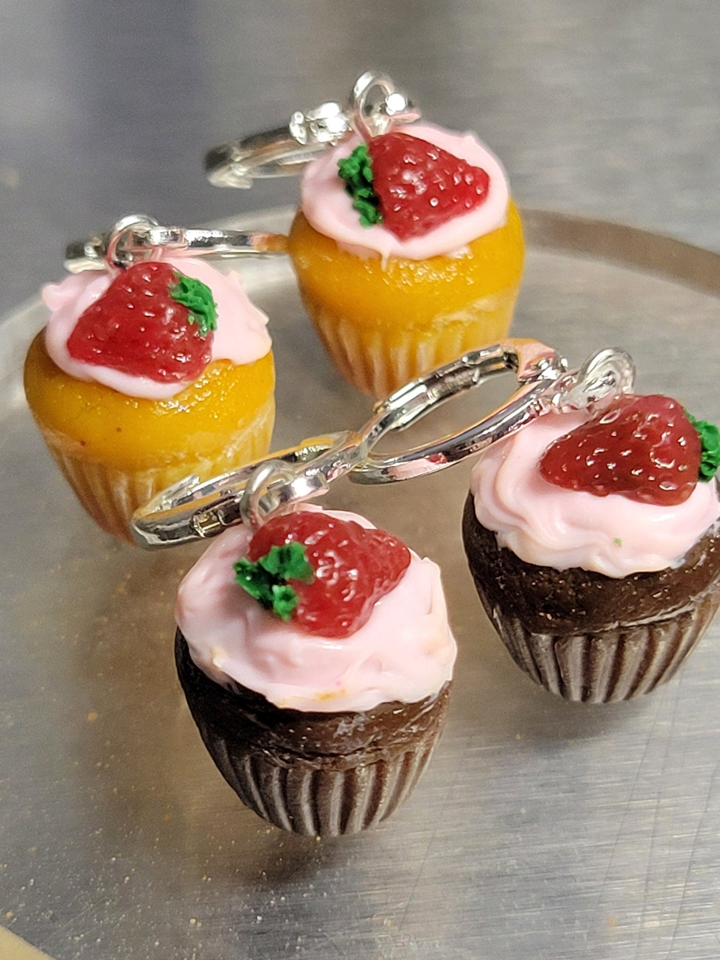 Strawberry cupcake earrings or charm