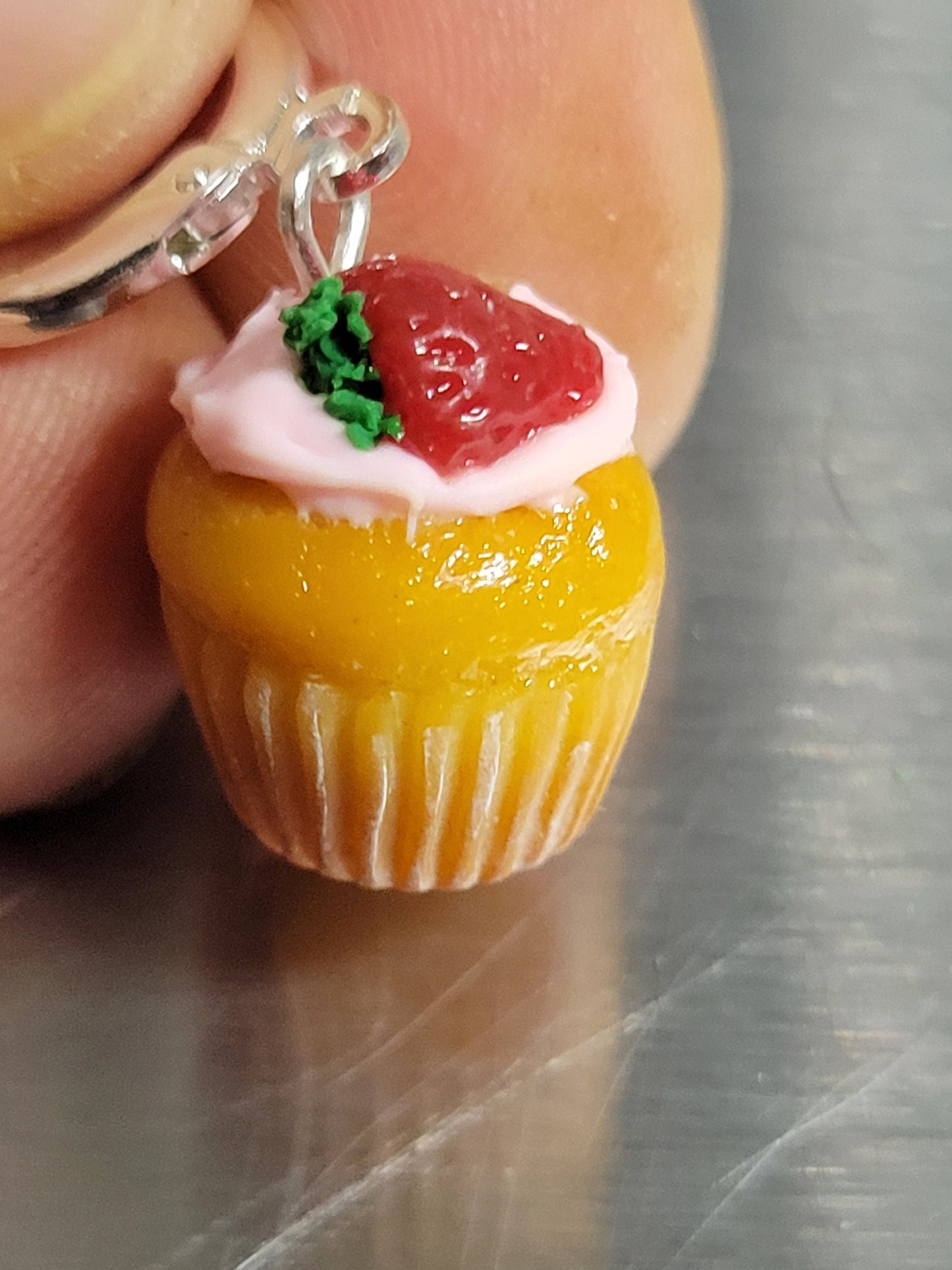 Strawberry cupcake earrings or charm