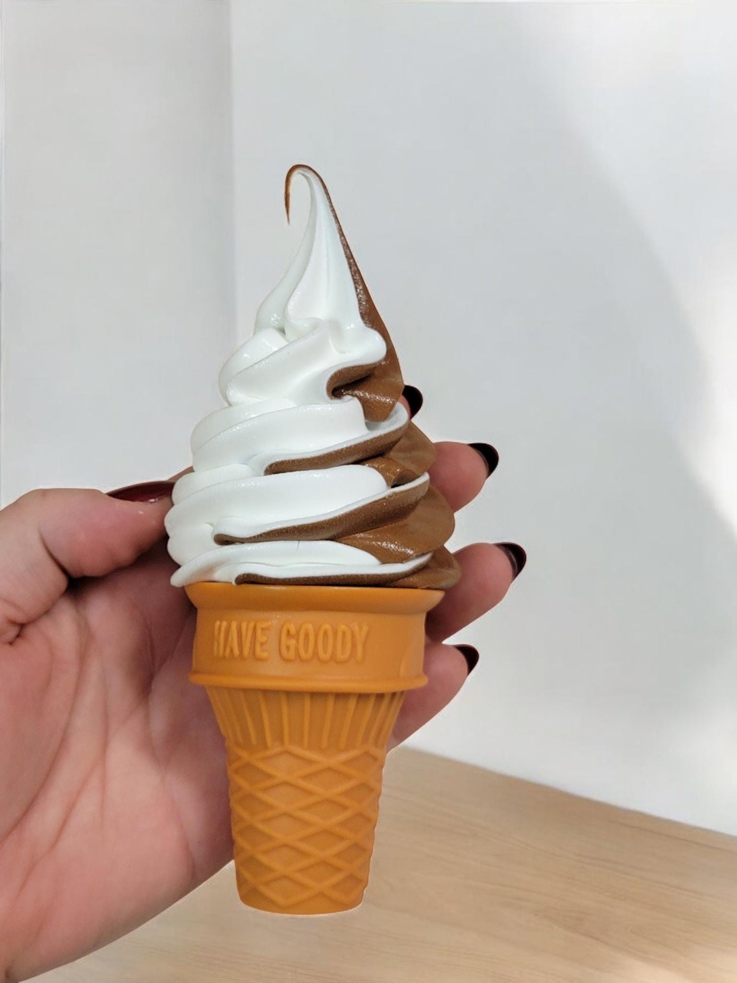 Zero calorie faux soft serve swirl ice cream cake cone