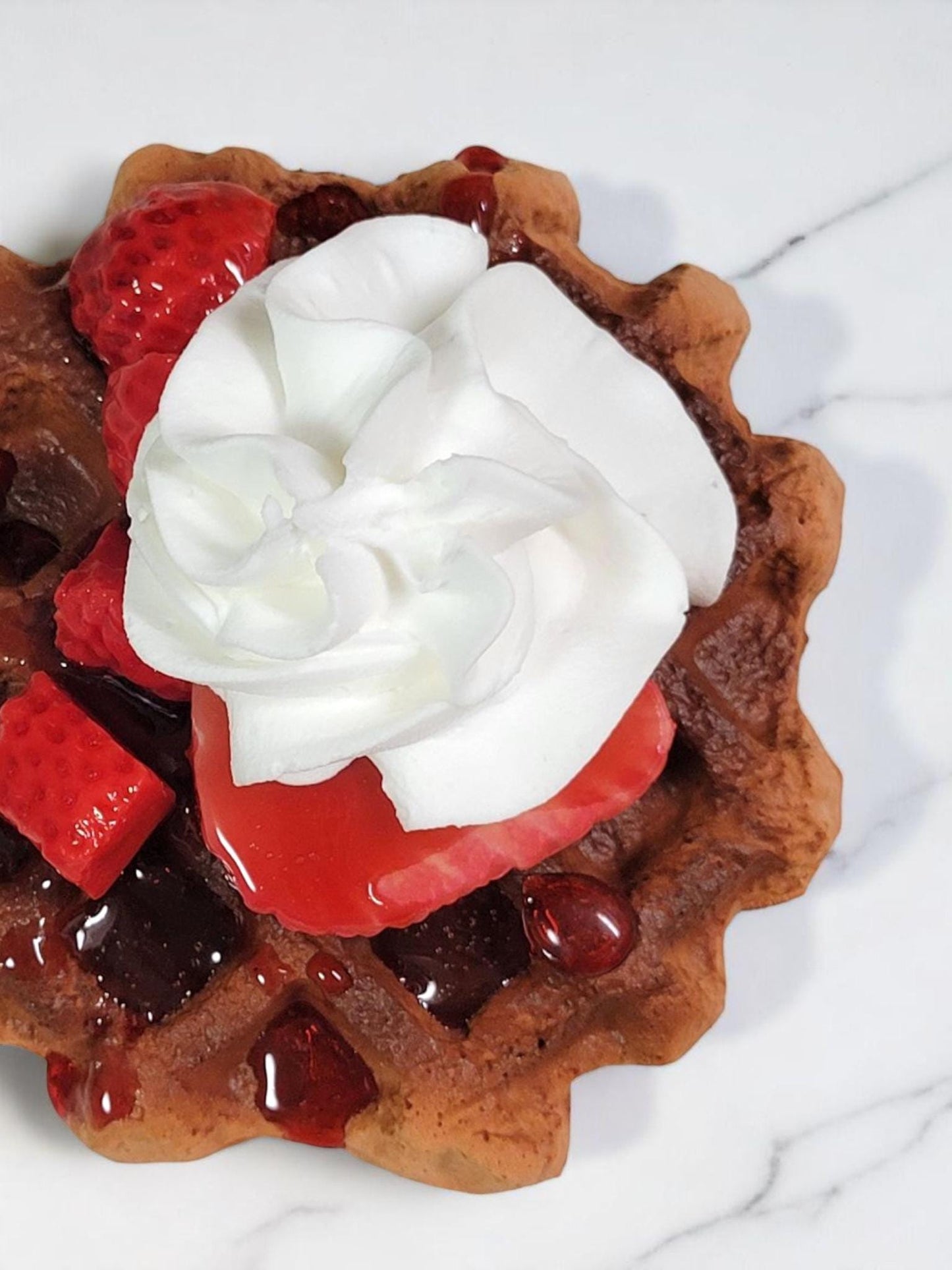 Zero calorie faux chocolate waffle with strawberries