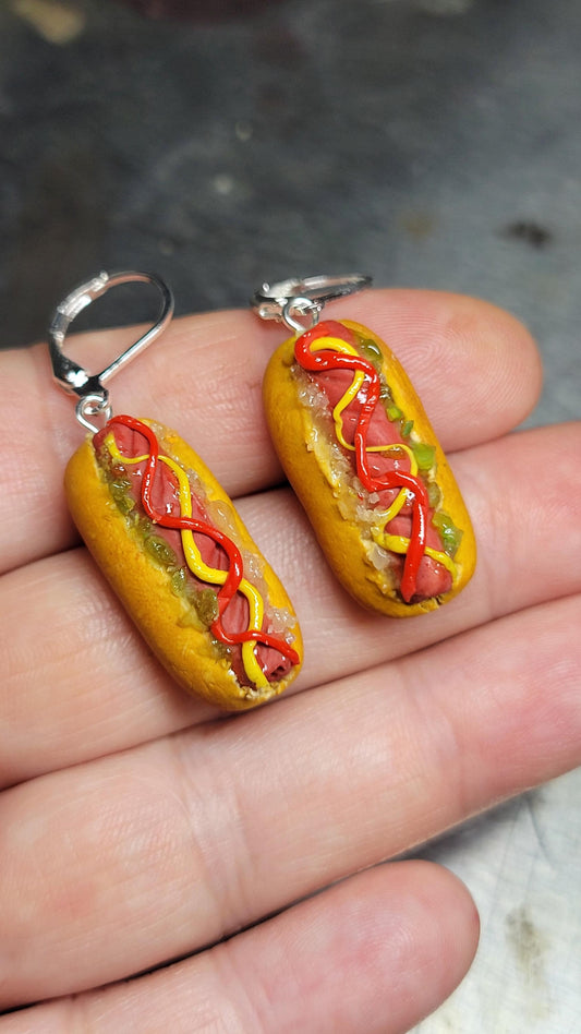 Hot dog dangle earrings