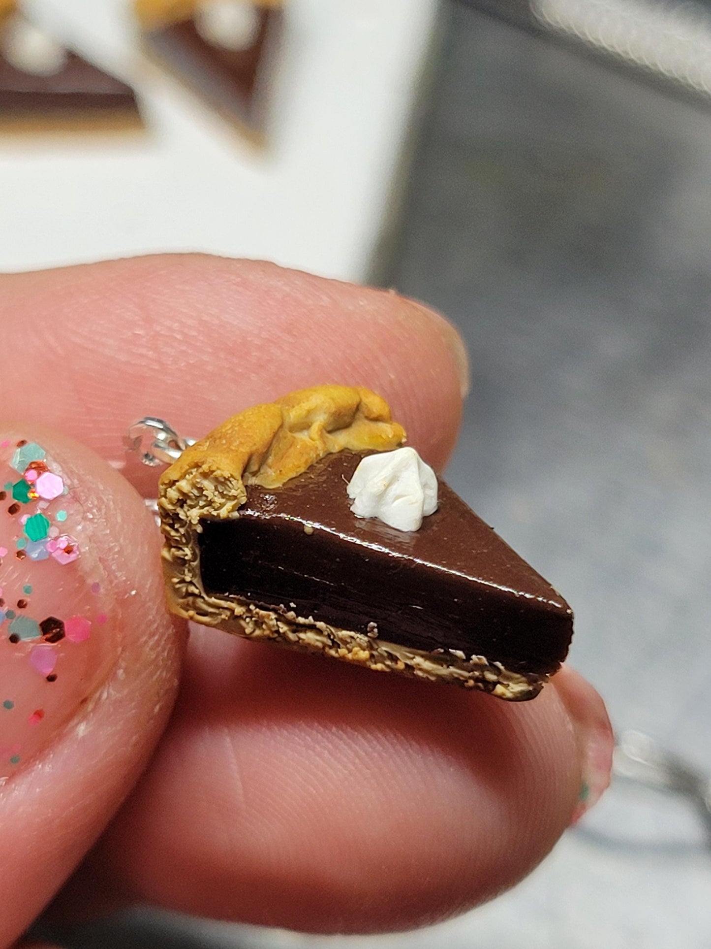 Chocolate pie slice earrings OR charm