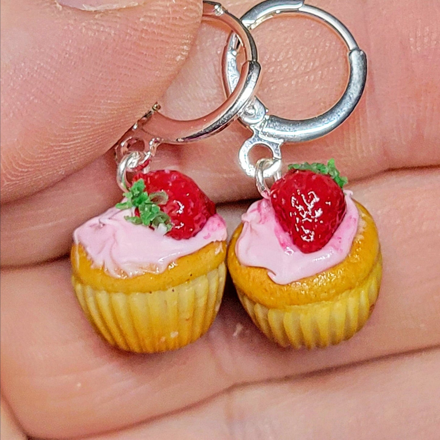 Strawberry cupcake earrings or charm