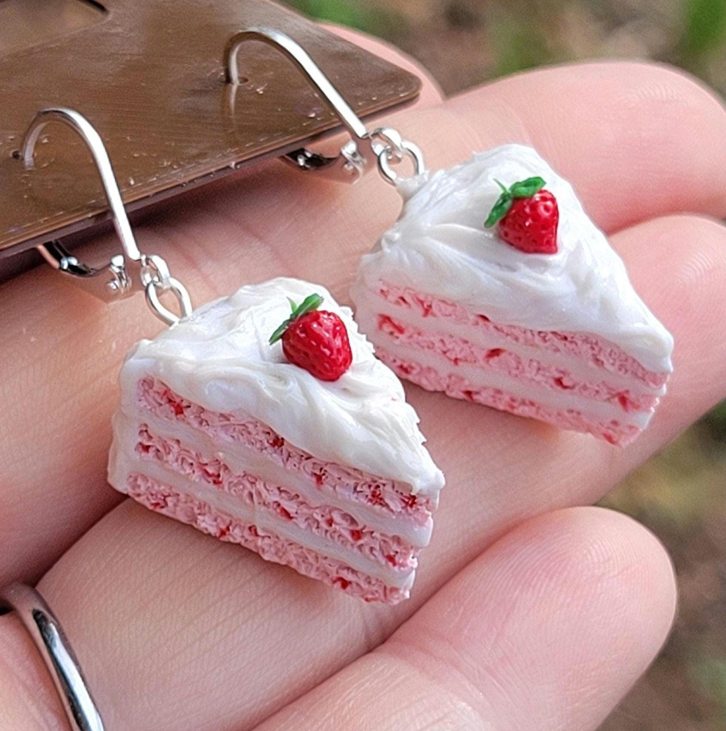 Strawberry cake slice earrings or charm