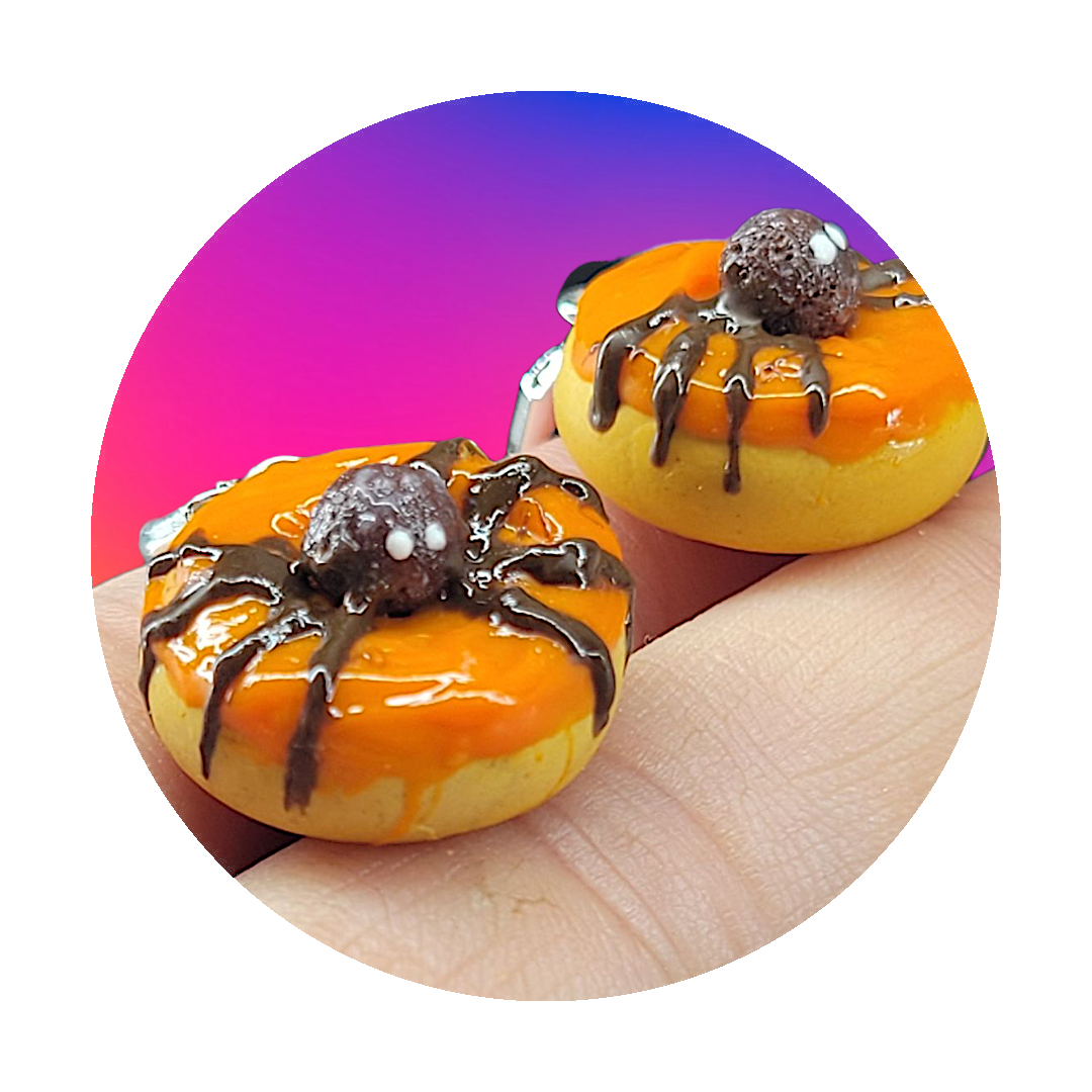 Spooky spider donut dangel earrings