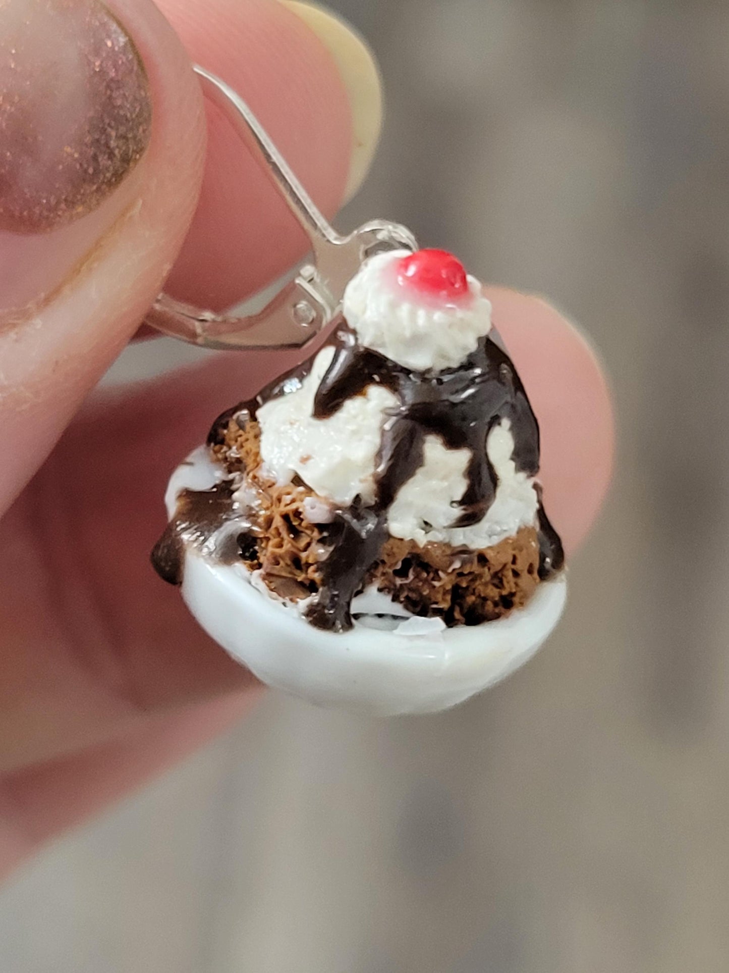 Brownie hot fudge sundae dangle earrings