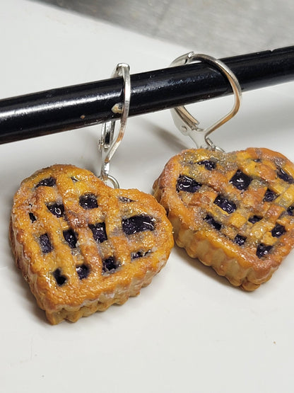 Heart shape blueberry pie dangel earrings
