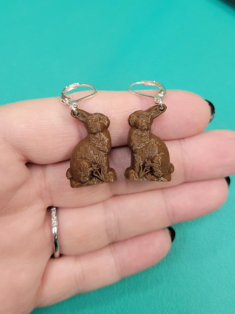 chocolate bunny dangle earrings - sterling silver hooks