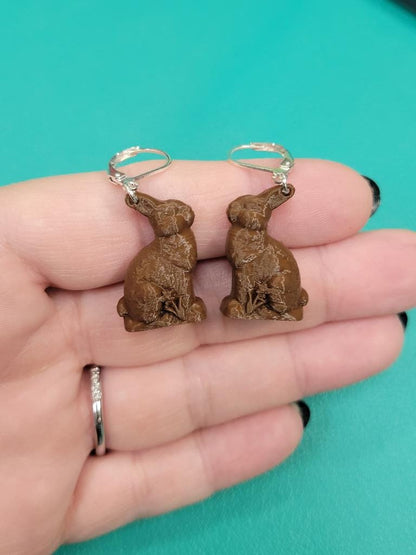 chocolate bunny dangle earrings - sterling silver hooks