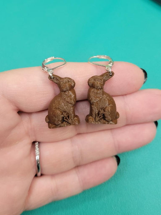 chocolate bunny dangle earrings - sterling silver hooks