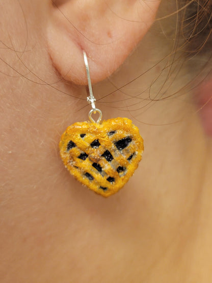 Heart shape blueberry pie dangel earrings