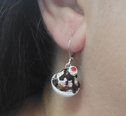 Brownie hot fudge sundae dangle earrings