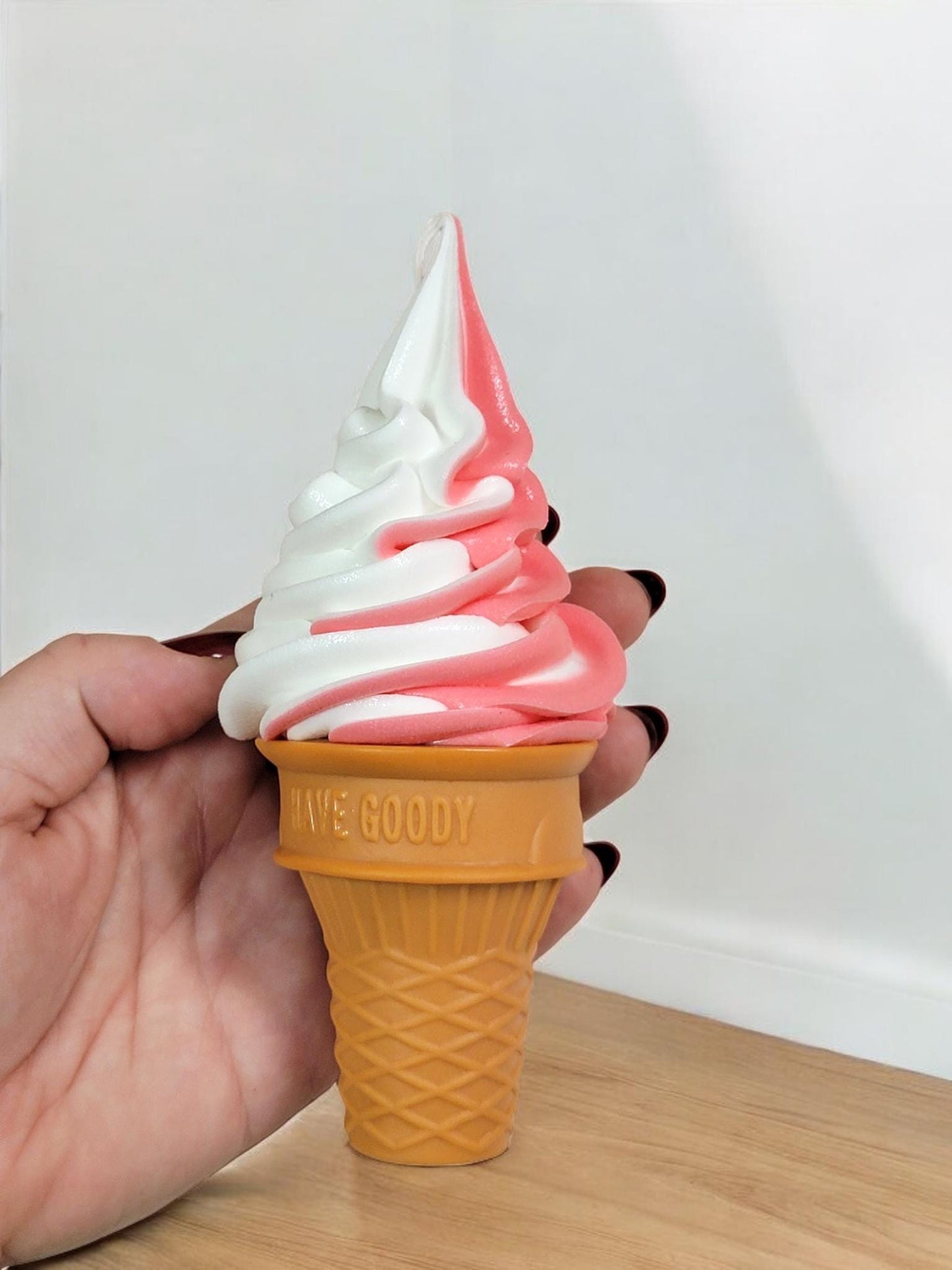 Zero calorie faux soft serve swirl ice cream cake cone
