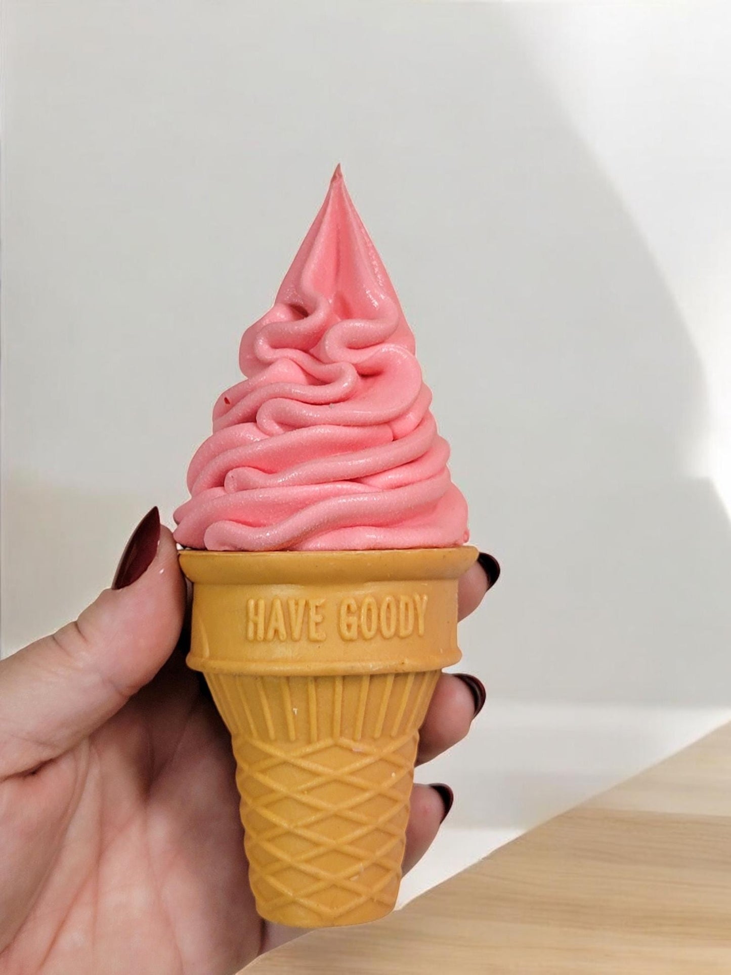 Zero calorie faux soft serve swirl ice cream cake cone