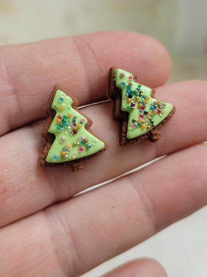 Iced gingerbread tree cookie earrings