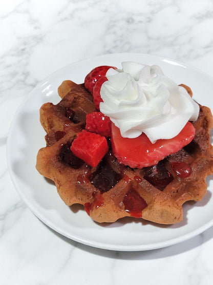 Zero calorie faux chocolate waffle with strawberries