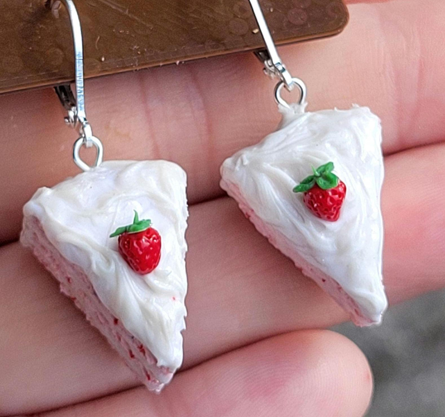 Strawberry cake slice earrings or charm