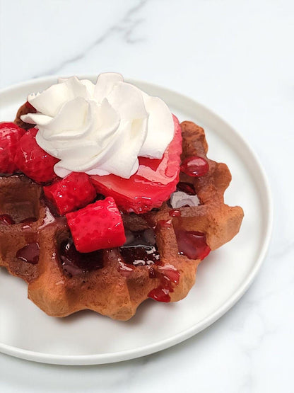 Zero calorie faux chocolate waffle with strawberries