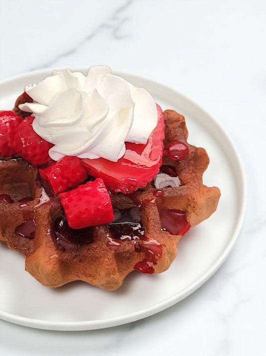 Zero calorie faux chocolate waffle with strawberries