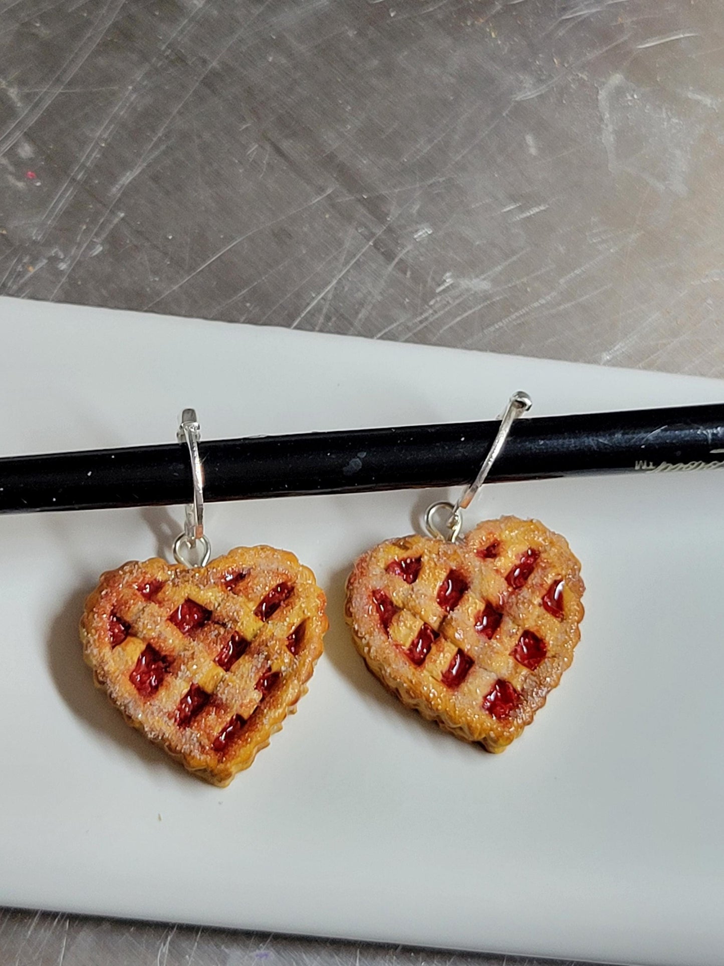 Heart shape cherry pie dangel earrings