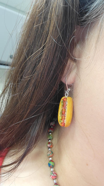 Hot dog dangle earrings