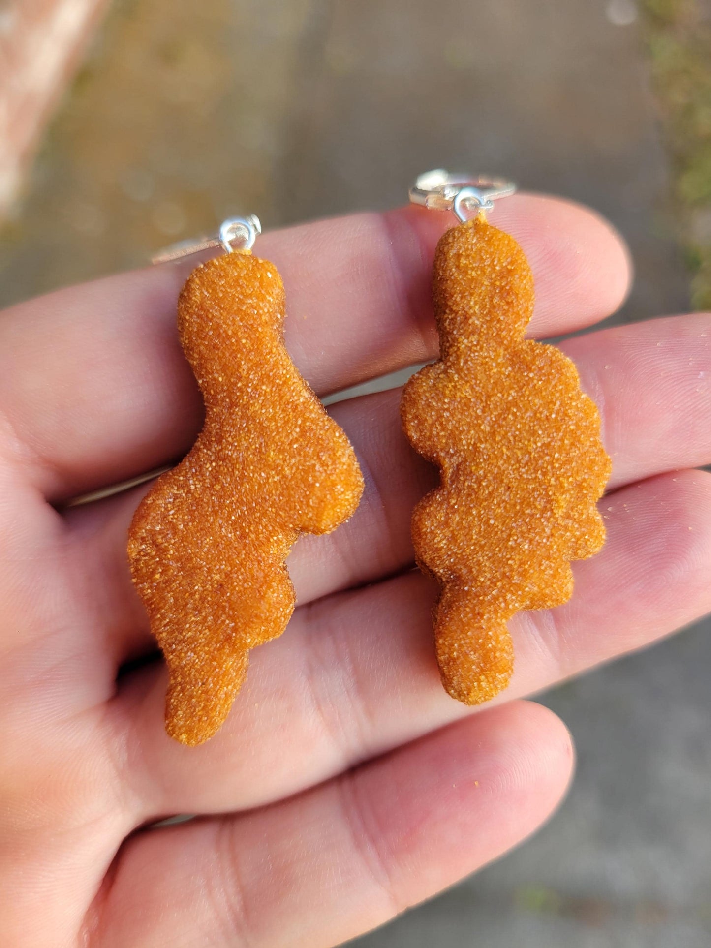 Dinosaur chicken nugget dangle earrings