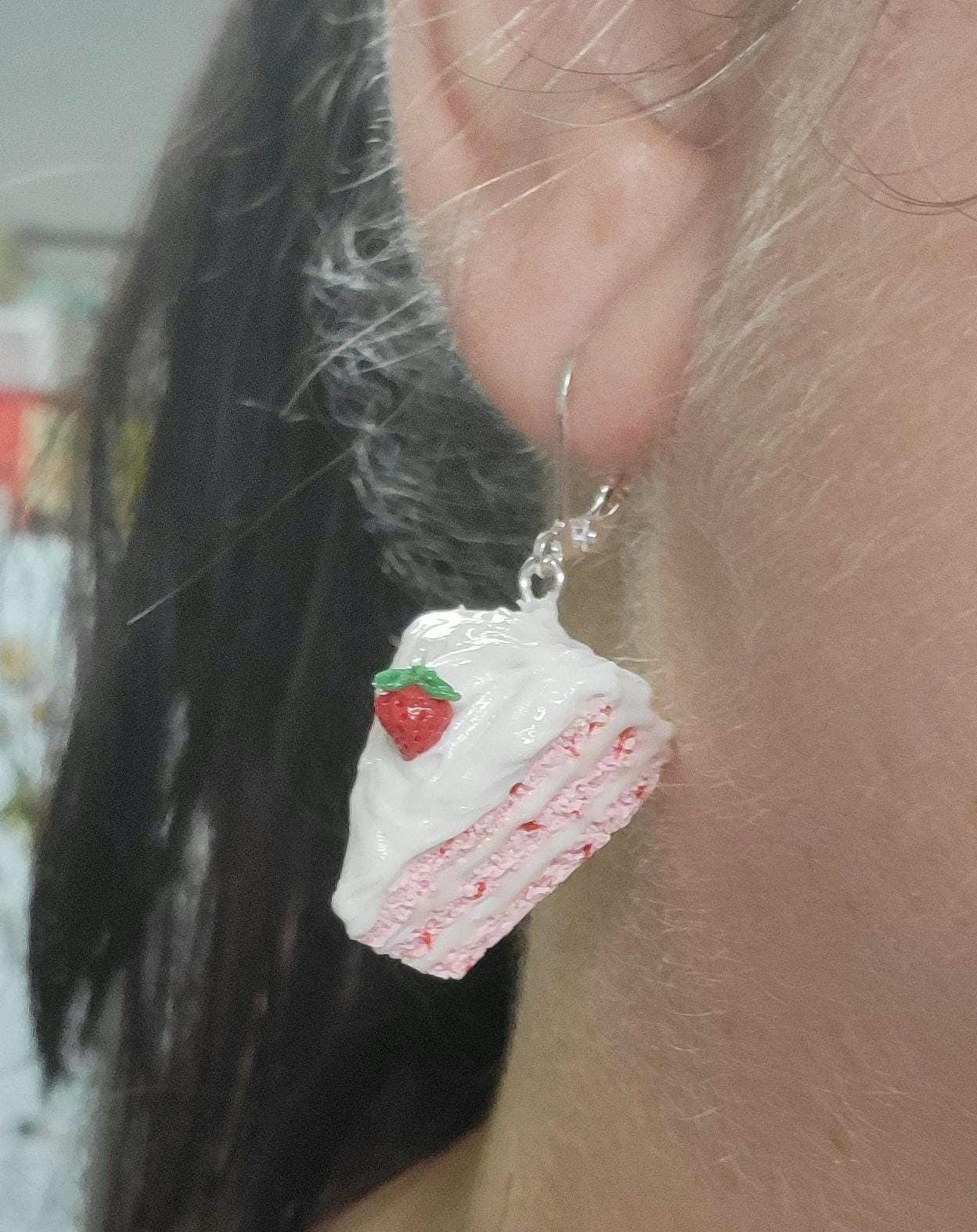 Strawberry cake slice earrings or charm