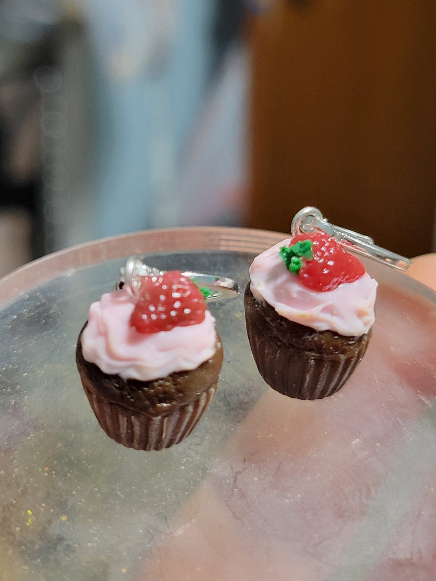 Strawberry cupcake earrings or charm