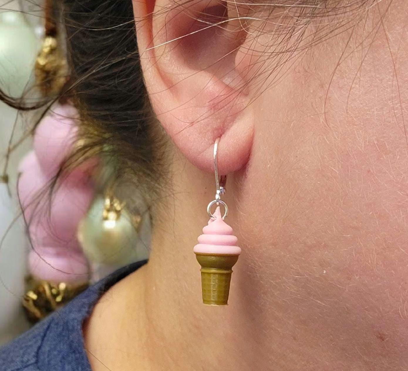 Swirl ice cream cone dangle earrings