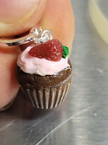 Strawberry cupcake earrings or charm