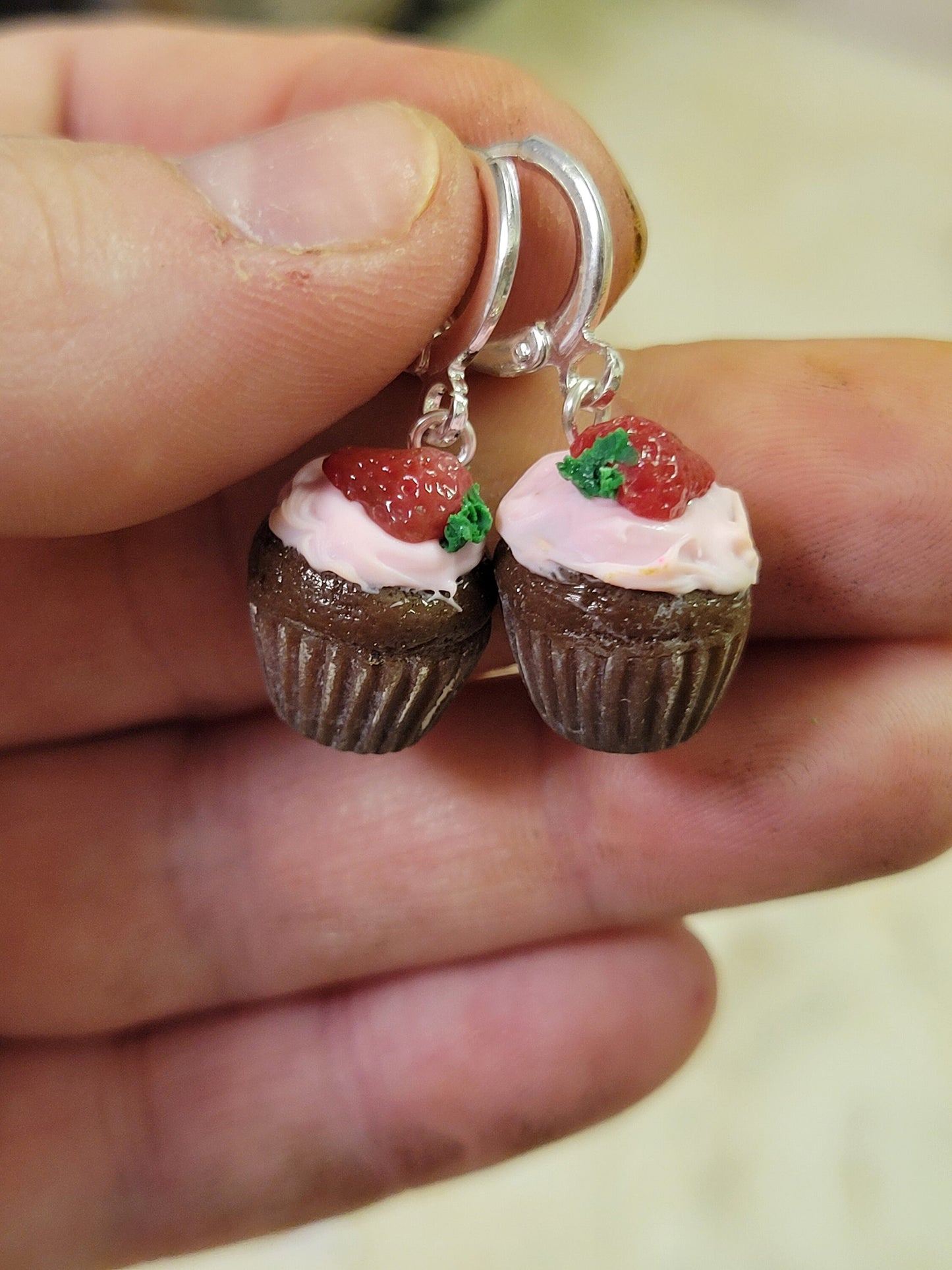 Strawberry cupcake earrings or charm