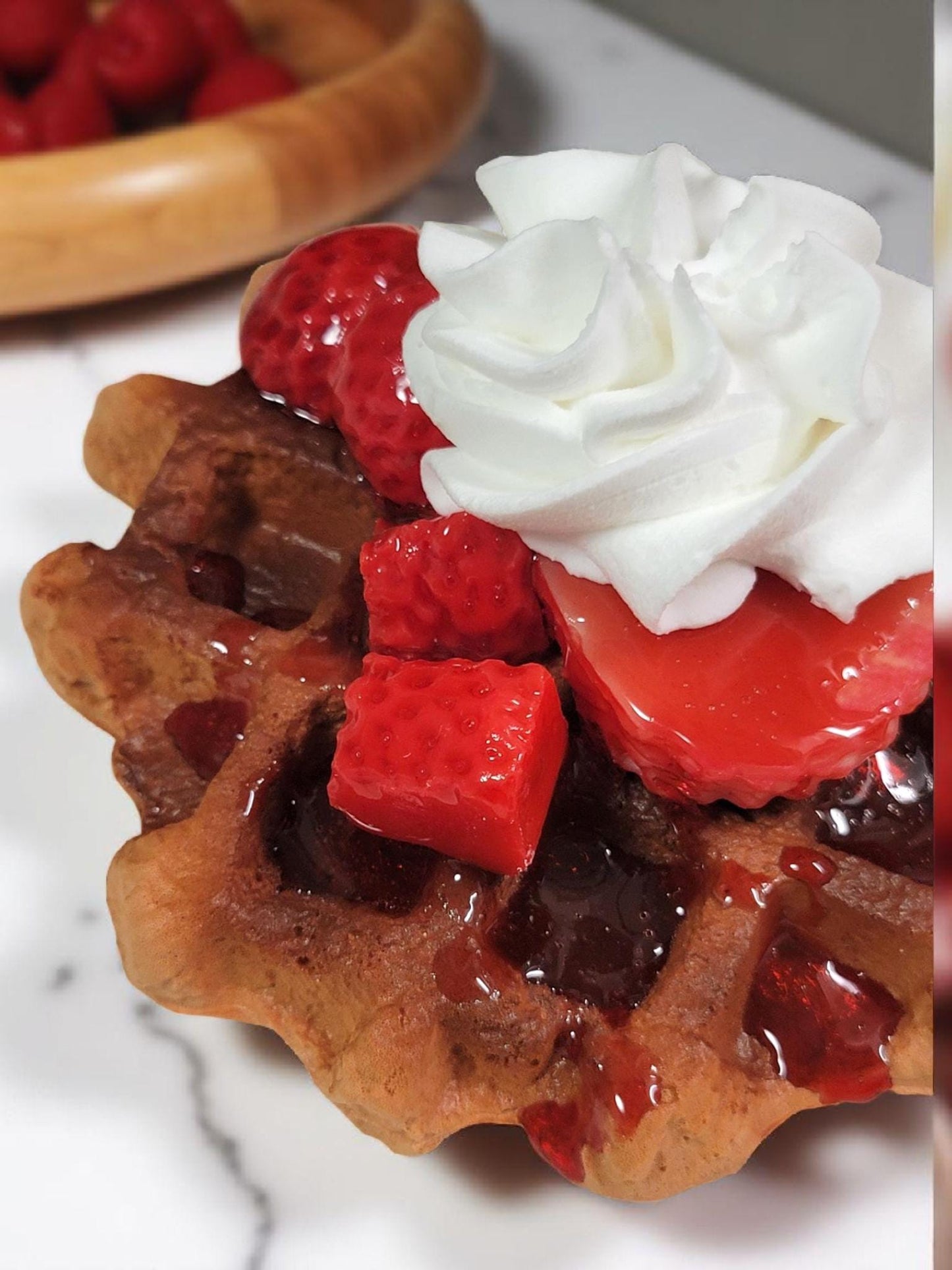 Zero calorie faux chocolate waffle with strawberries