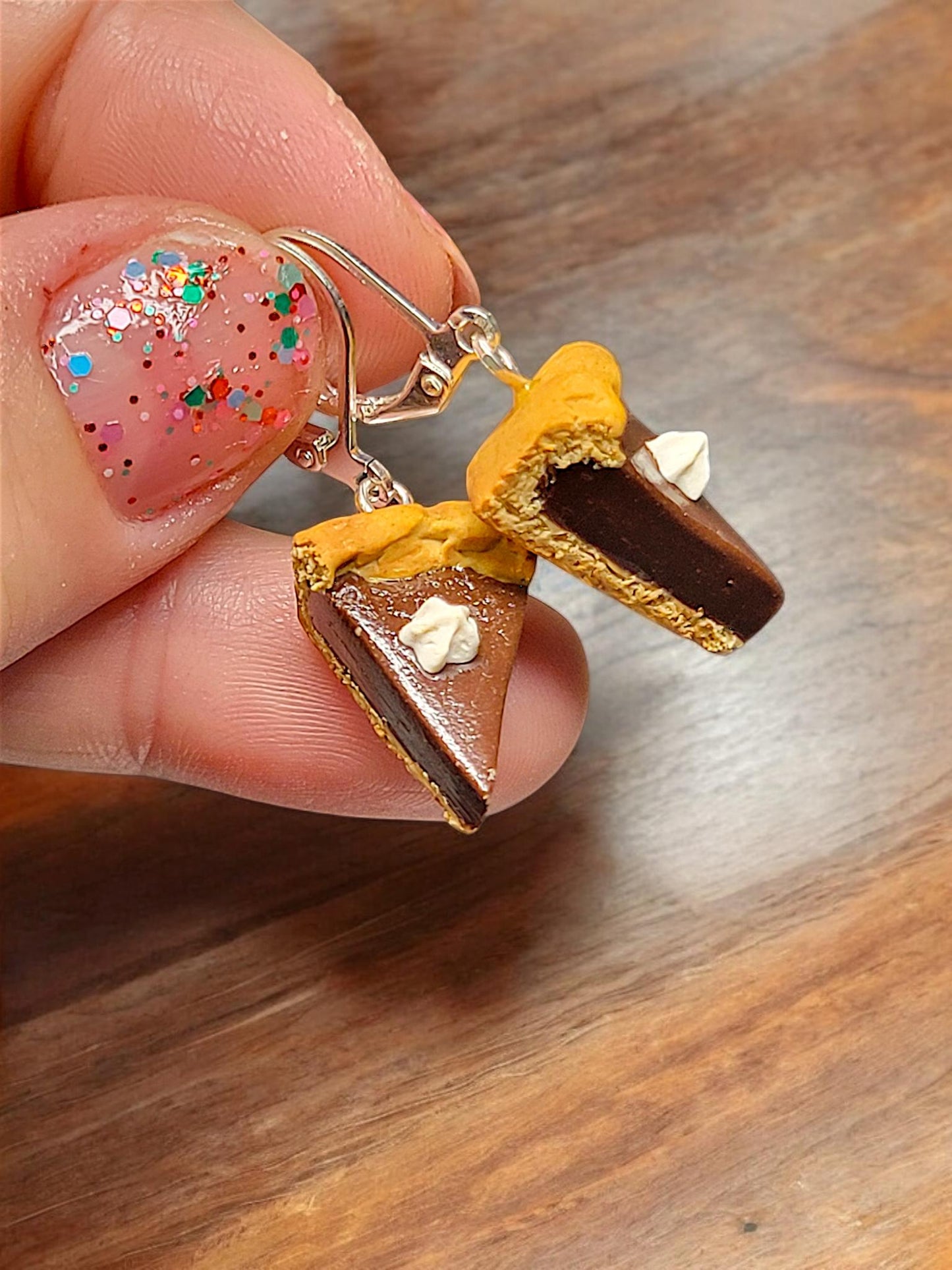 Chocolate pie slice earrings OR charm
