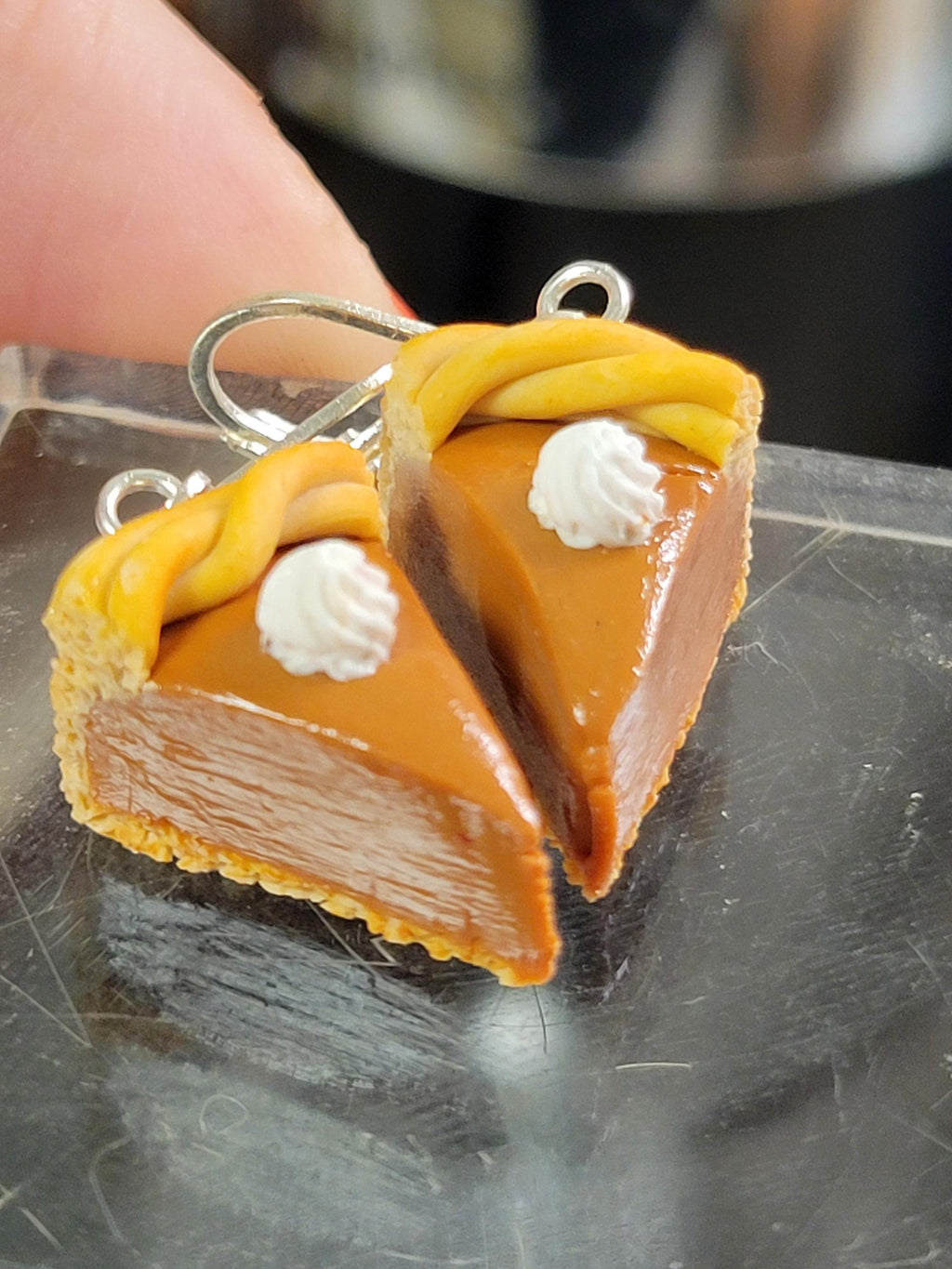Thanksgiving Pumpkin pie slice earrings OR charm