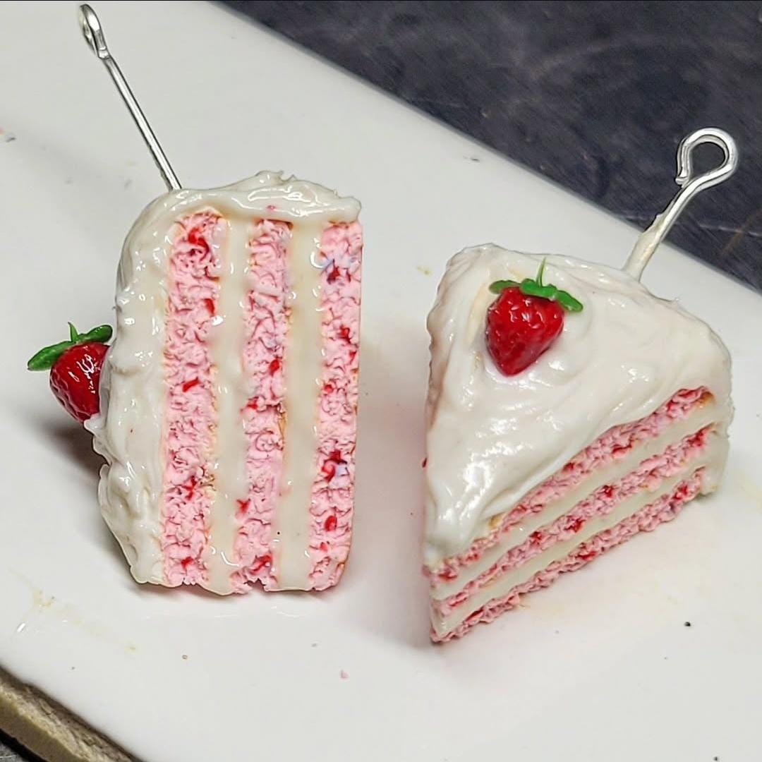 Strawberry cake slice earrings or charm