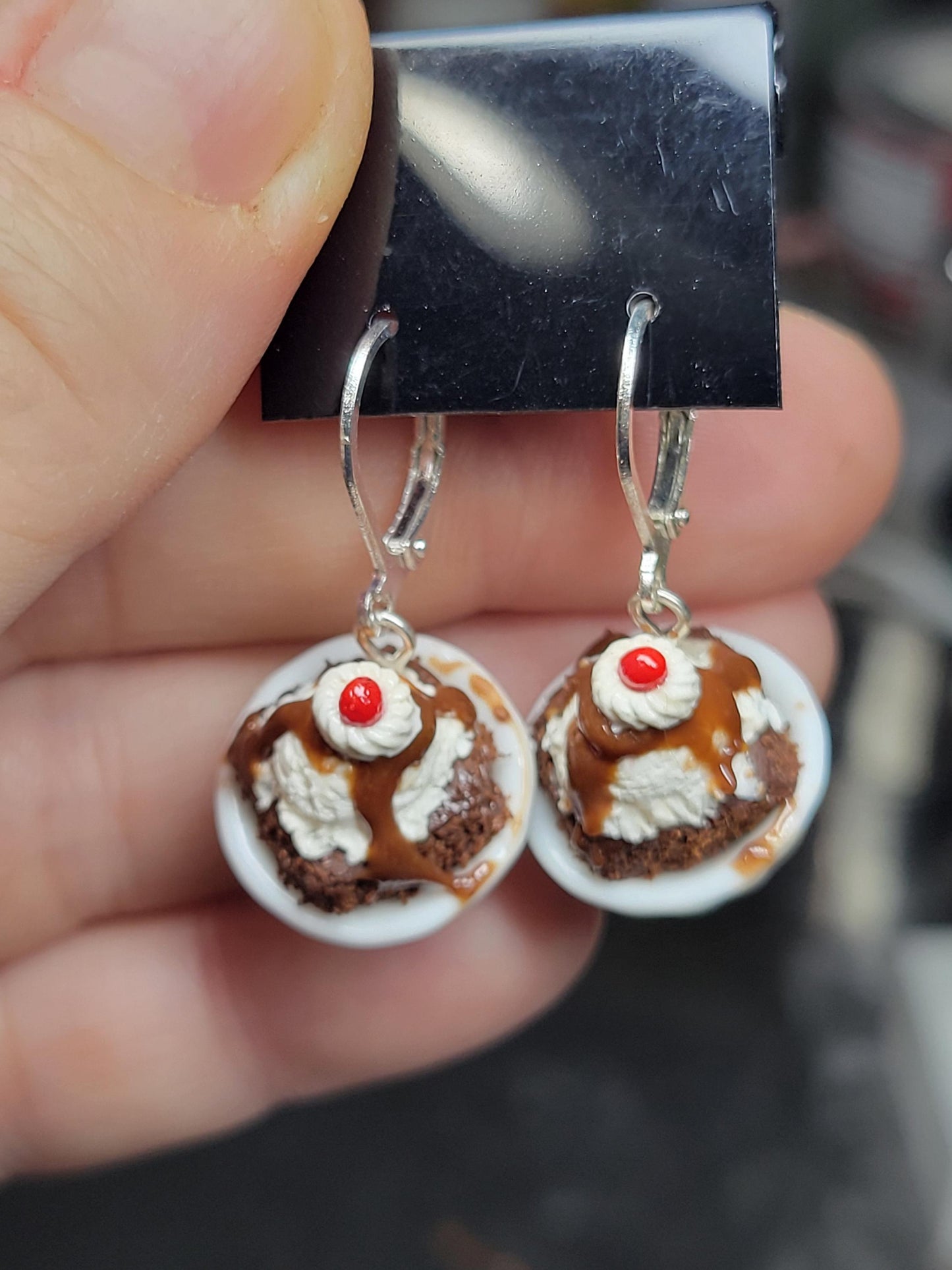 Brownie hot fudge sundae dangle earrings
