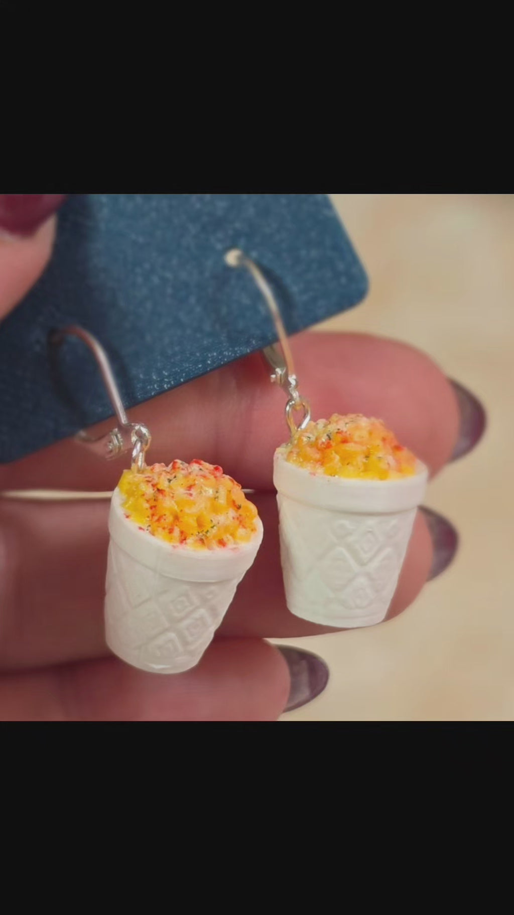 3D printed Elote Street corn cup earrings