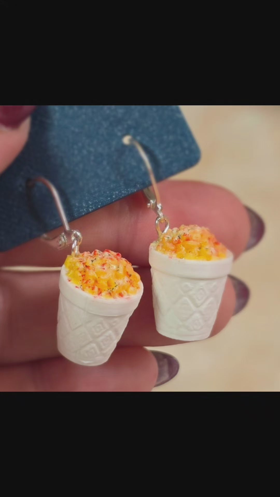 3D printed Elote Street corn cup earrings