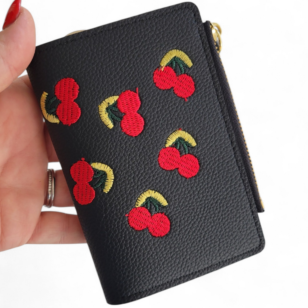 Mini Black Cherry embroiderd wallet/ card holder