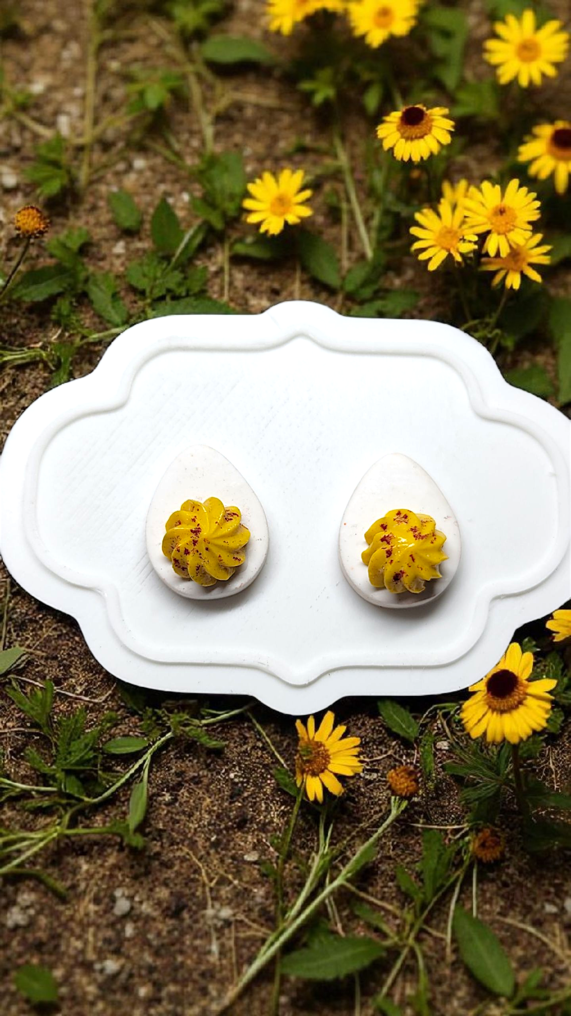 Deviled egg stud earrings