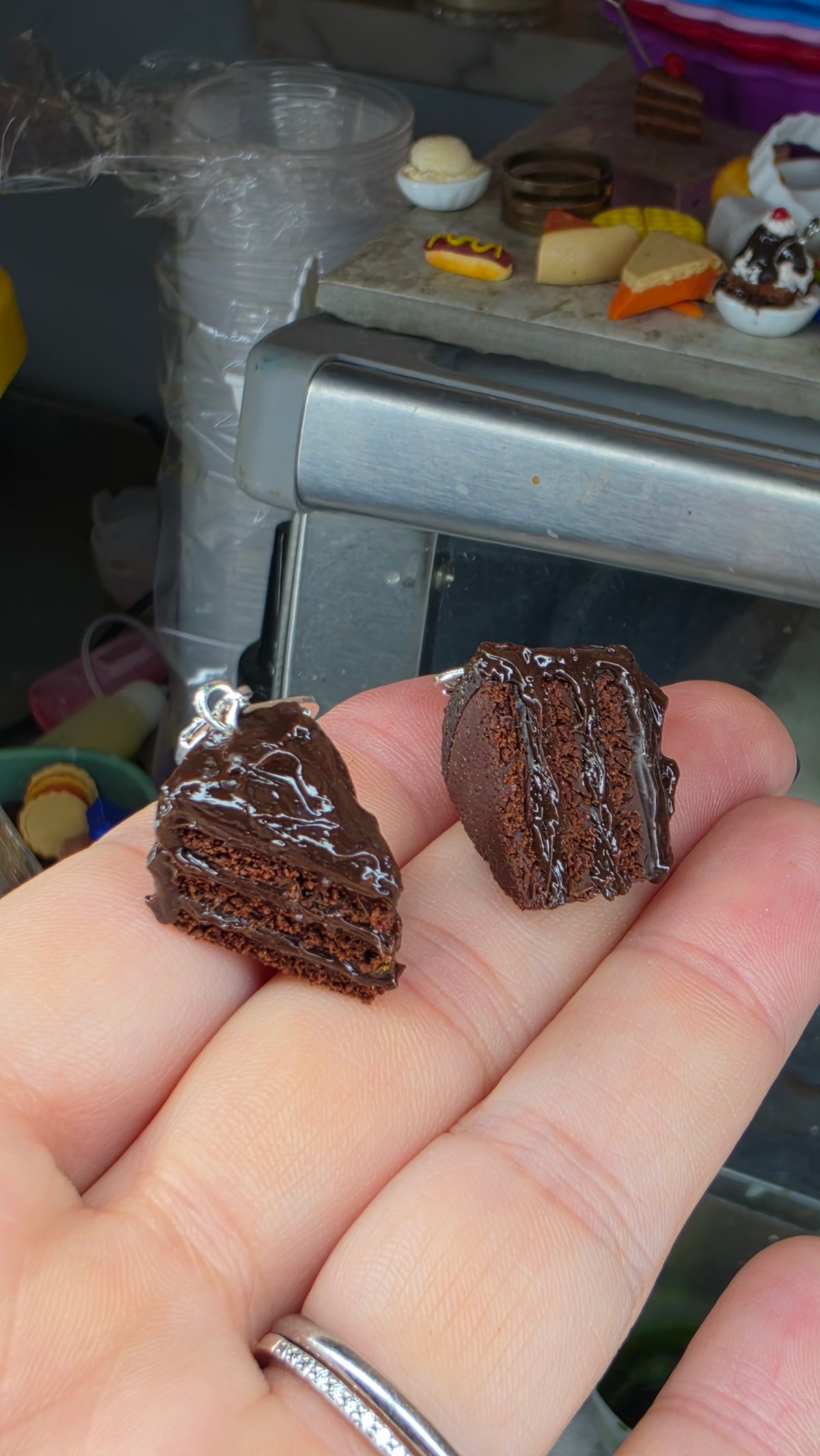 Matilda chocolate cake slice earrings or charm