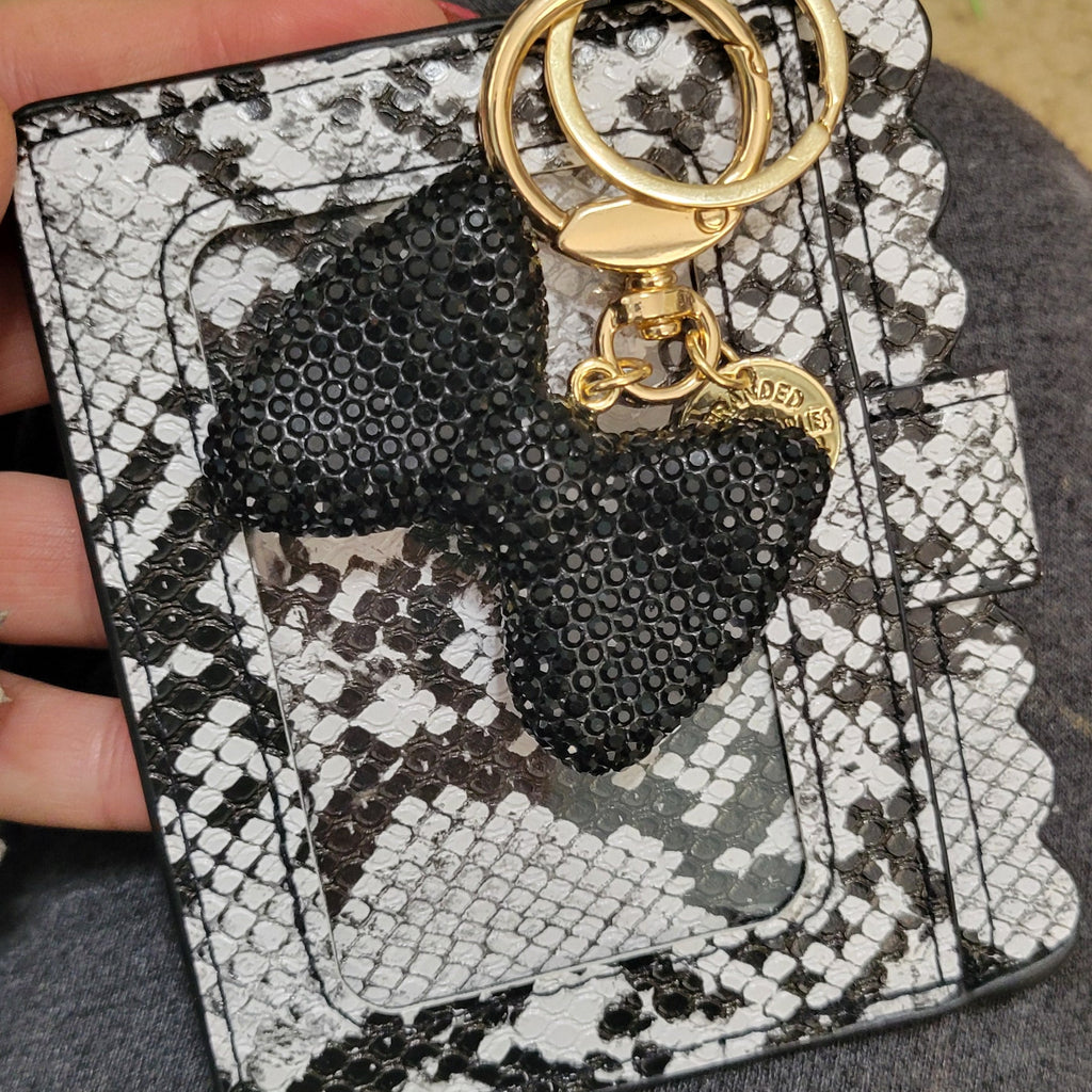 Card holder with glitter bow keychain