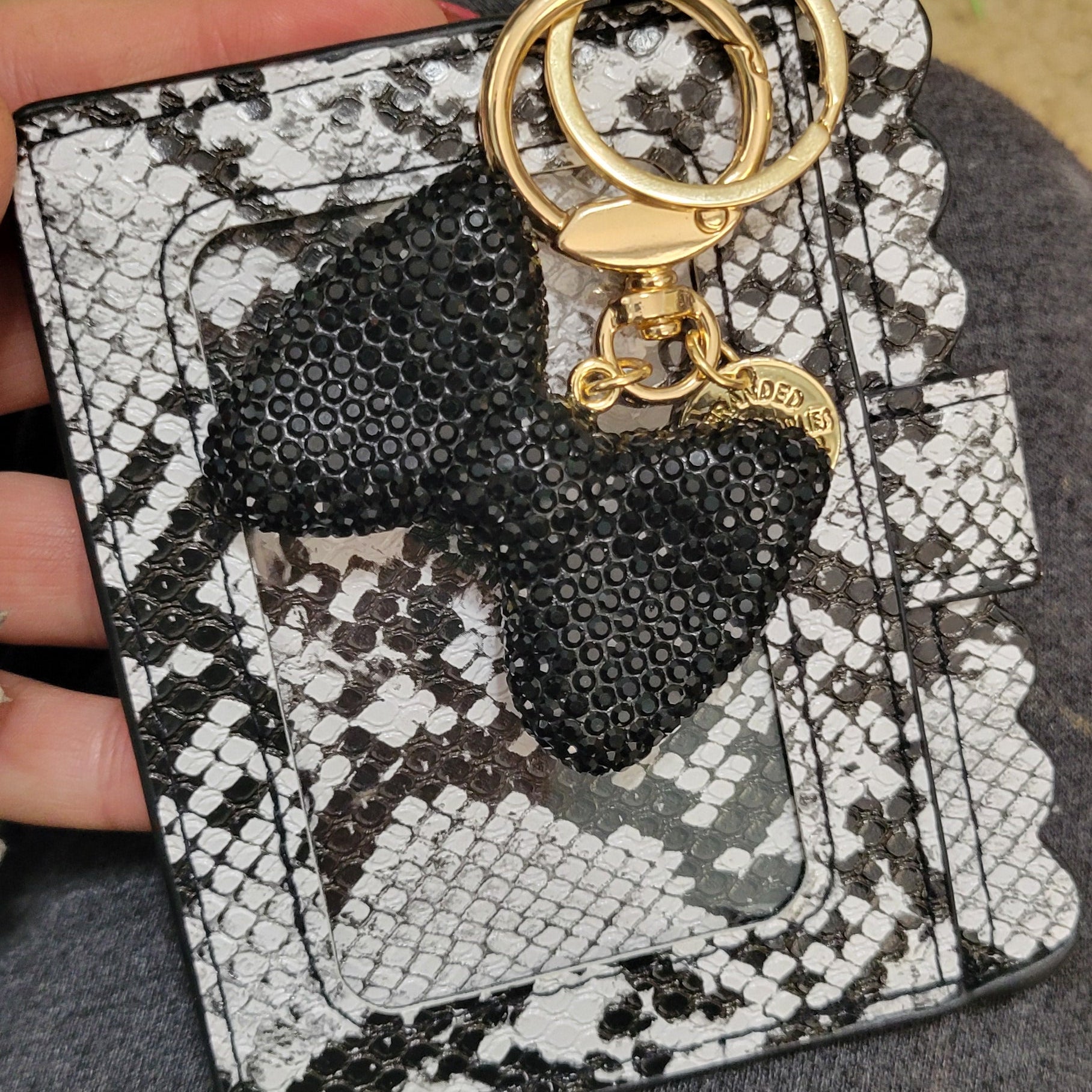 Card holder with glitter bow keychain