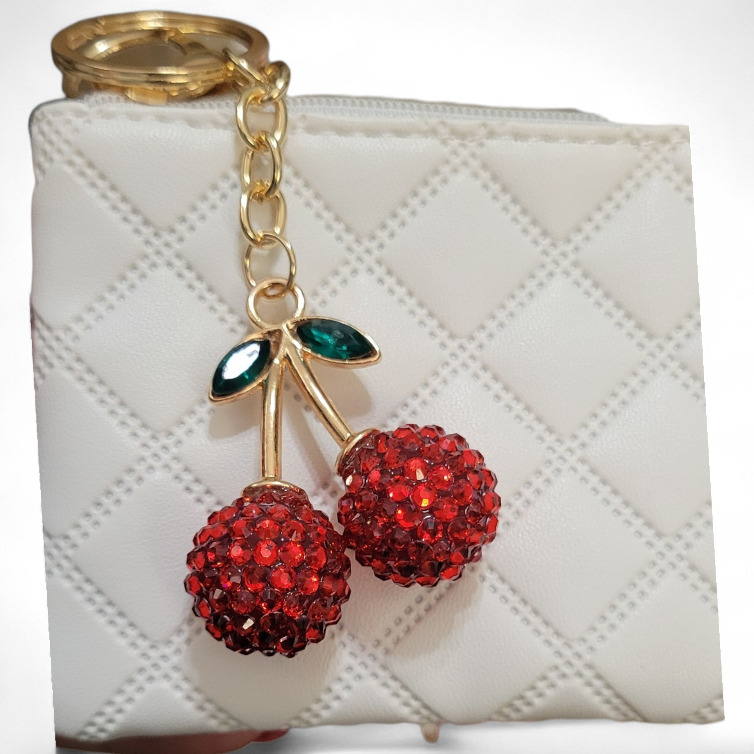 Quilted mini change wallet and cherry keychain (2 color options)